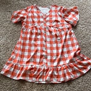 Vibrant Orange and White Checkered Mini Dress